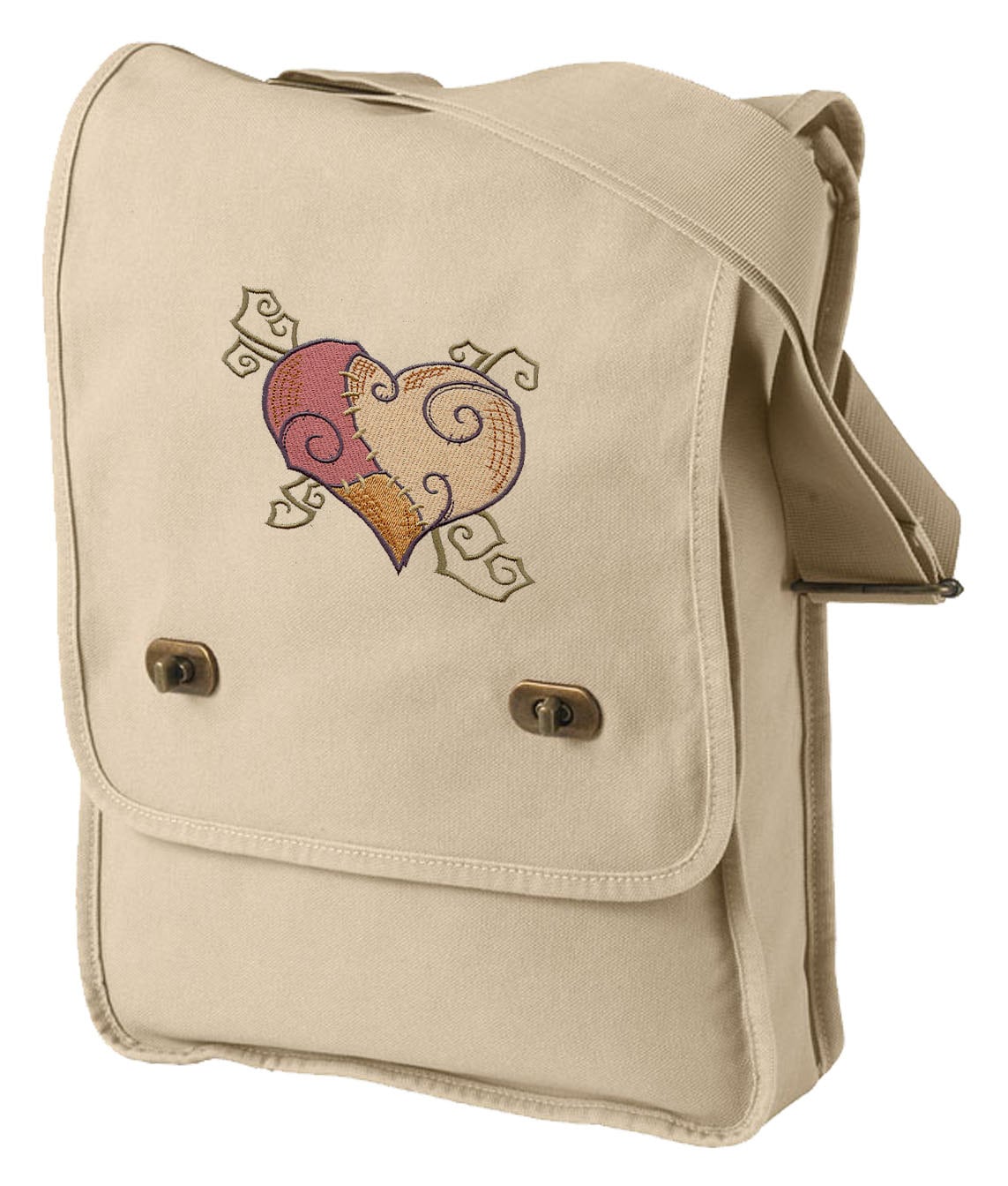 Stitched Together Heart Canvas Embroidered Field Bag