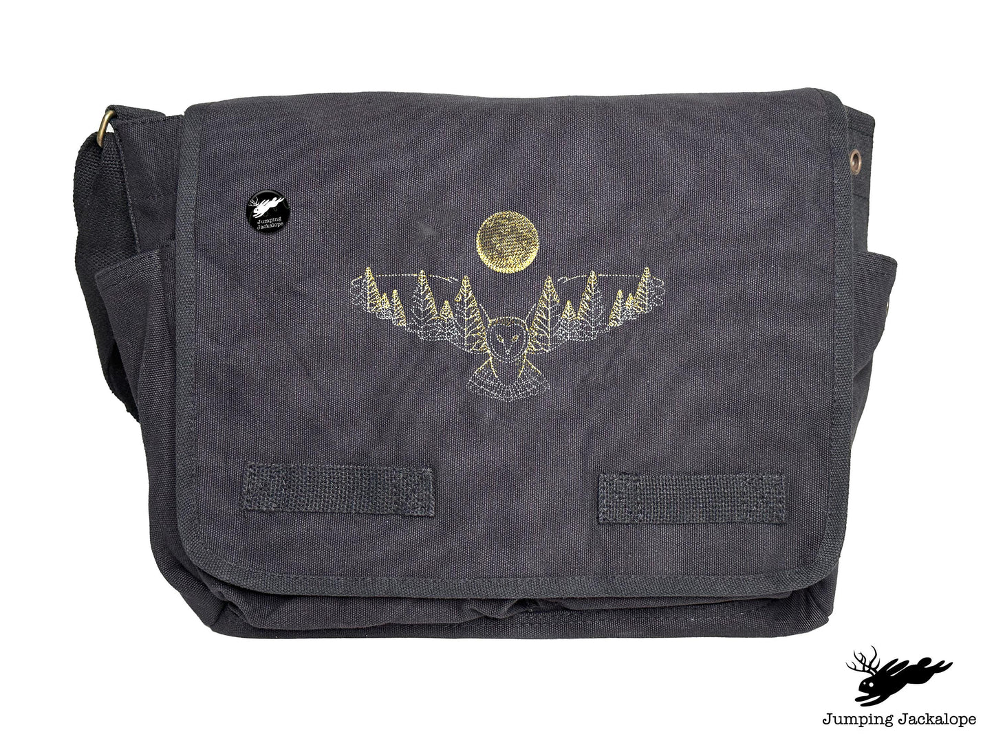 Under the Full Moon Forest Night Owl Embroidered Classic Canvas Messenger Bag
