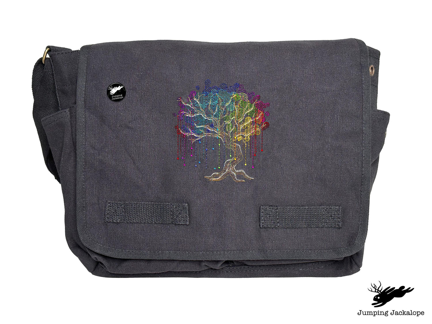 Rainbow Willow Tree Embroidered Messenger Bag