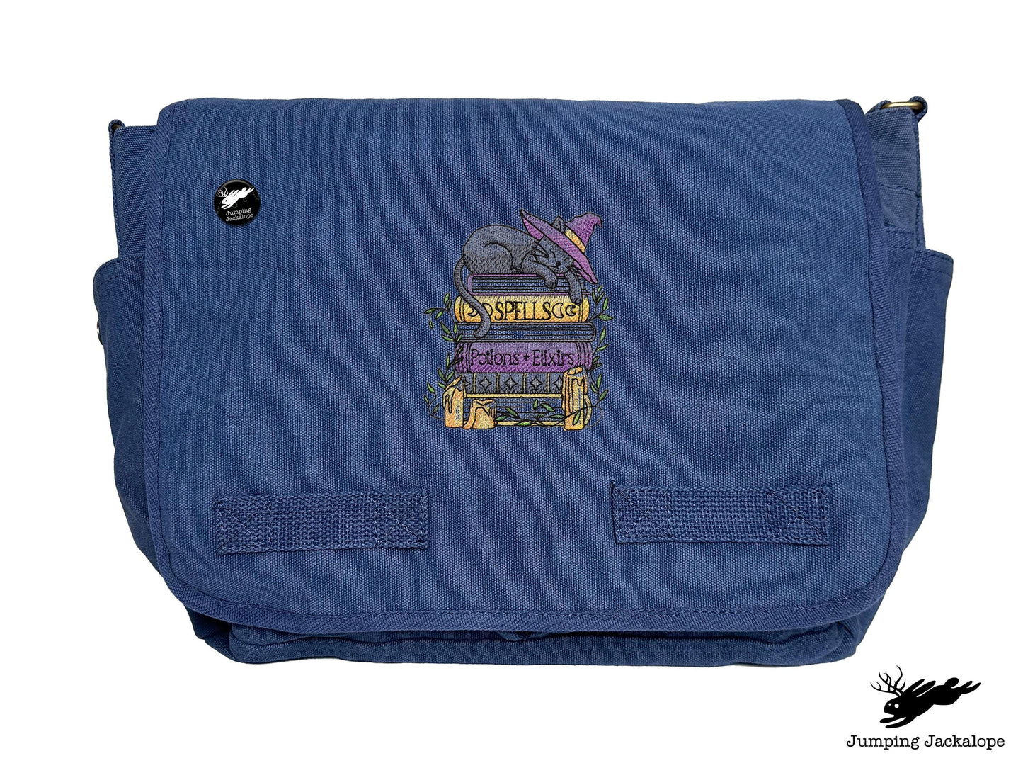 Spooky and Booked Cat Embroidered Messenger Bag