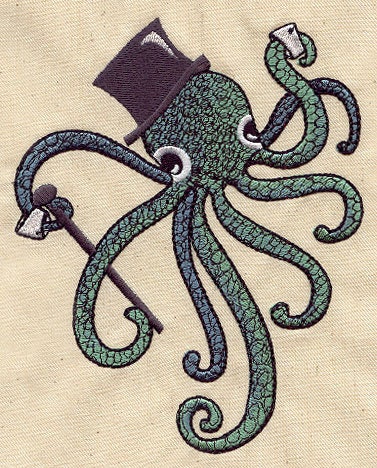 Dapper Octopus Embroidered Canvas Messenger Bag