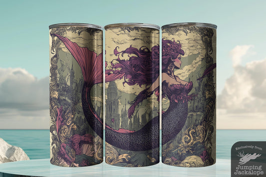 Shadow Siren Queen Tumbler – 20oz Regal Mermaid in Gothic Waters | Dark Fantasy Ocean Art