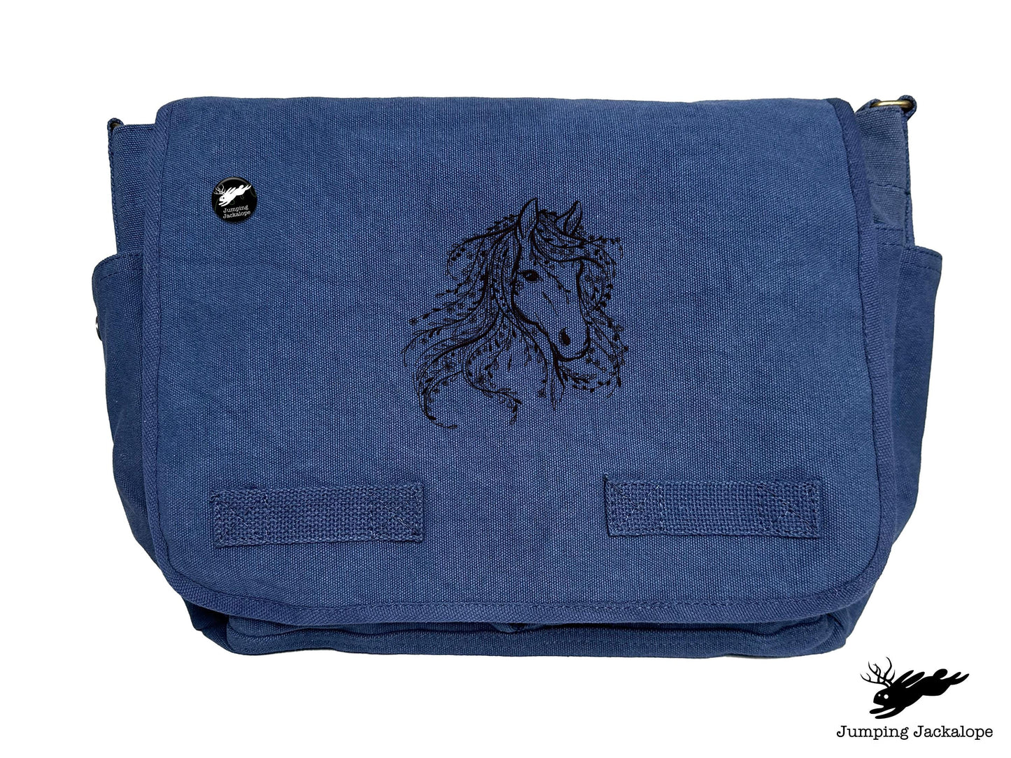 Untamed Beauty Horse Embroidered Classic Cotton Canvas Messenger Bag