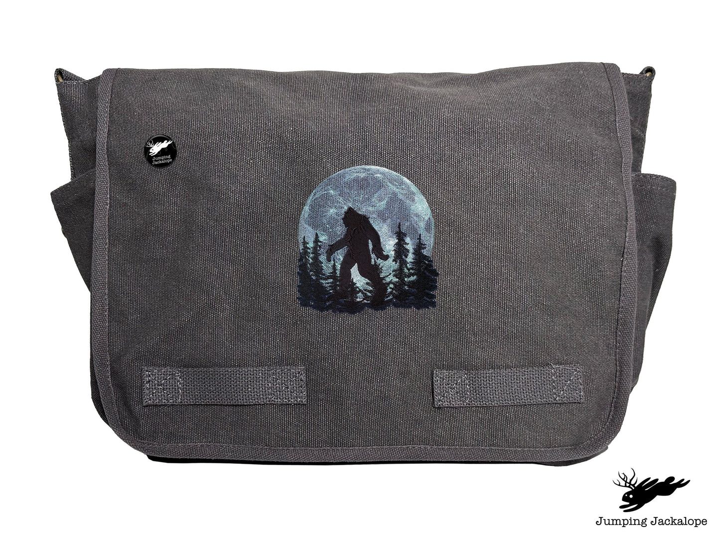 Under the Moonlight Bigfoot Embroidered Classic Canvas Messenger Bag