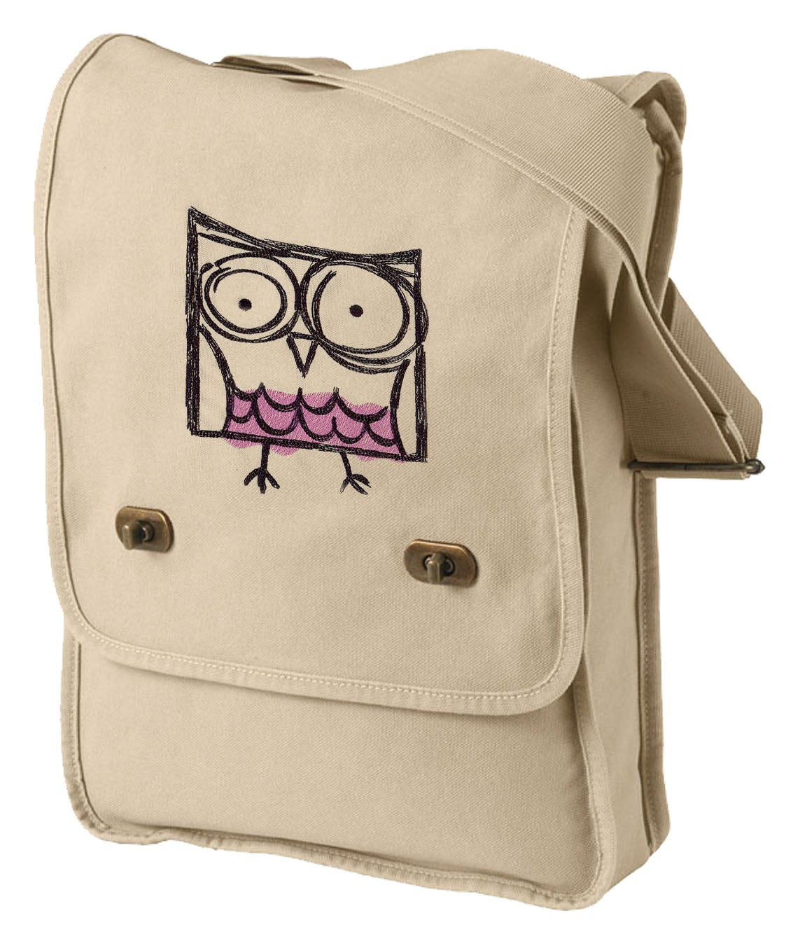 Square Owl Canvas Embroidered Field Bag