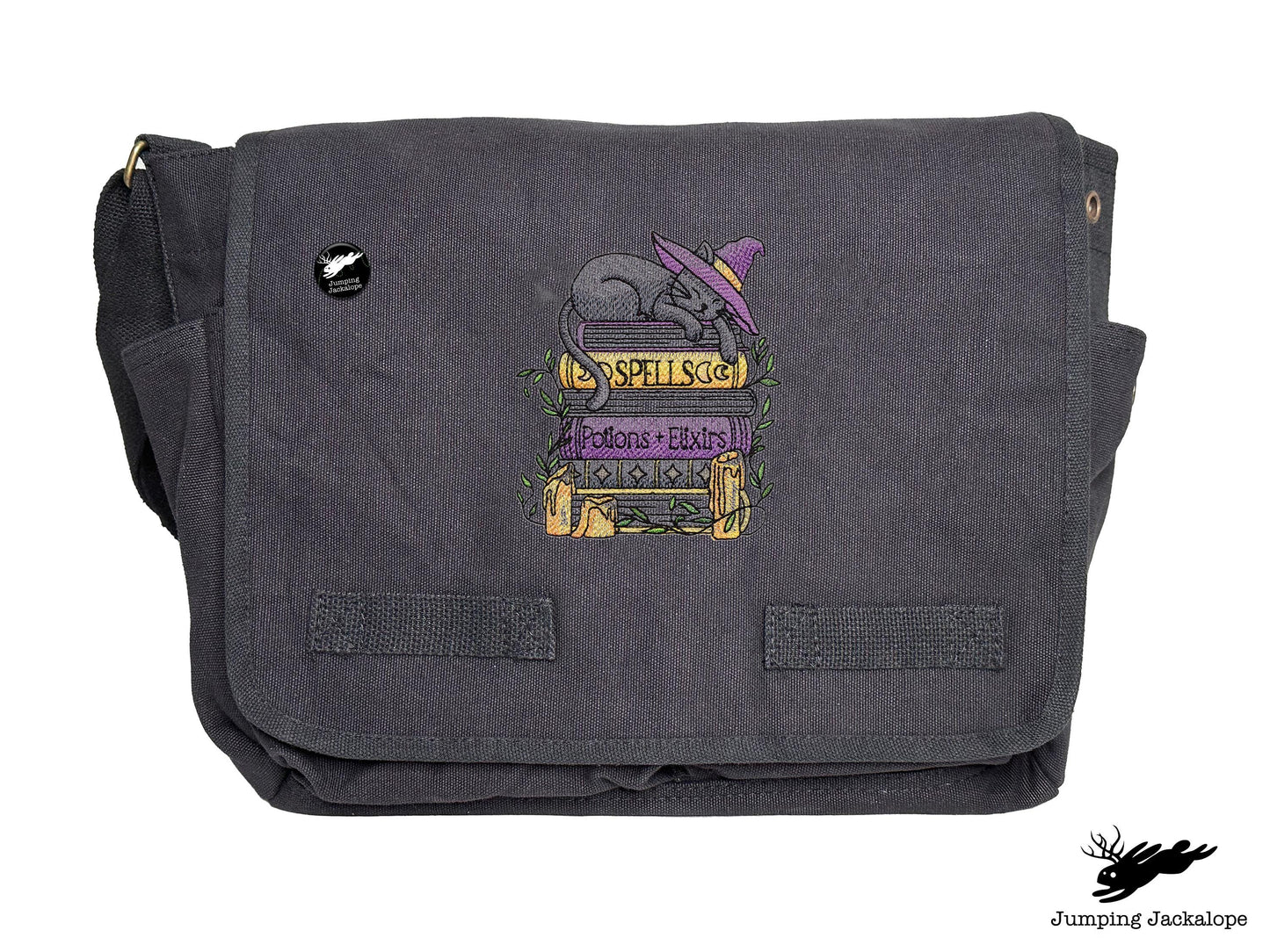 Spooky and Booked Cat Embroidered Messenger Bag
