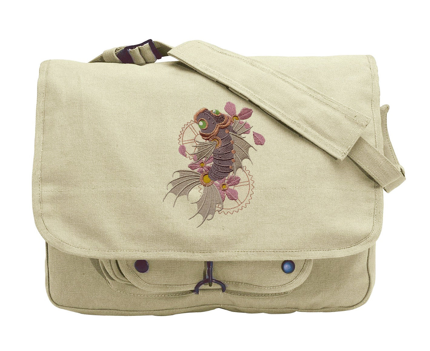 Steampunk Koi Embroidered Canvas Messenger Bag