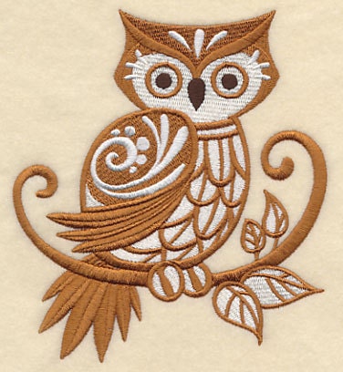 Owl with Flourish Embroidered Canvas Messenger Bag