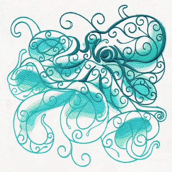 Aqua Marine - Octopus, Octopus Bag, Octopus Embroidered Canvas Tech, Tablet, iPad, Kindle, Fire, Camera Bag
