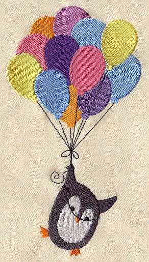 Penguin Bag, Penguin Canvas Bag, I can Fly Penguin Balloons Embroidered Canvas Field Bag