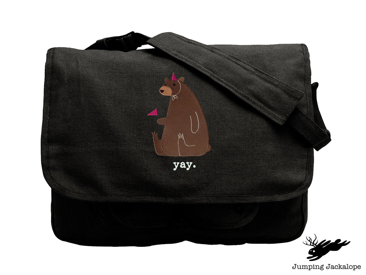 Party Bear Embroidered Canvas Messenger Bag