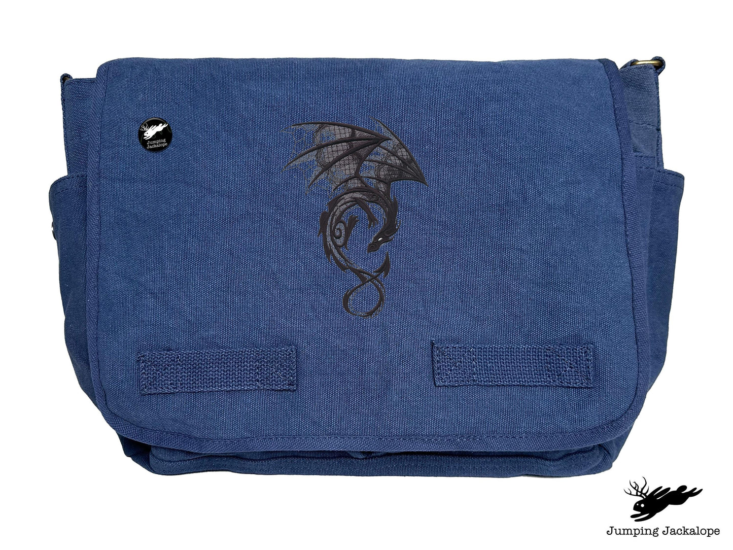 Dark Creatures Dragon Embroidered Classic Canvas Messenger Bag