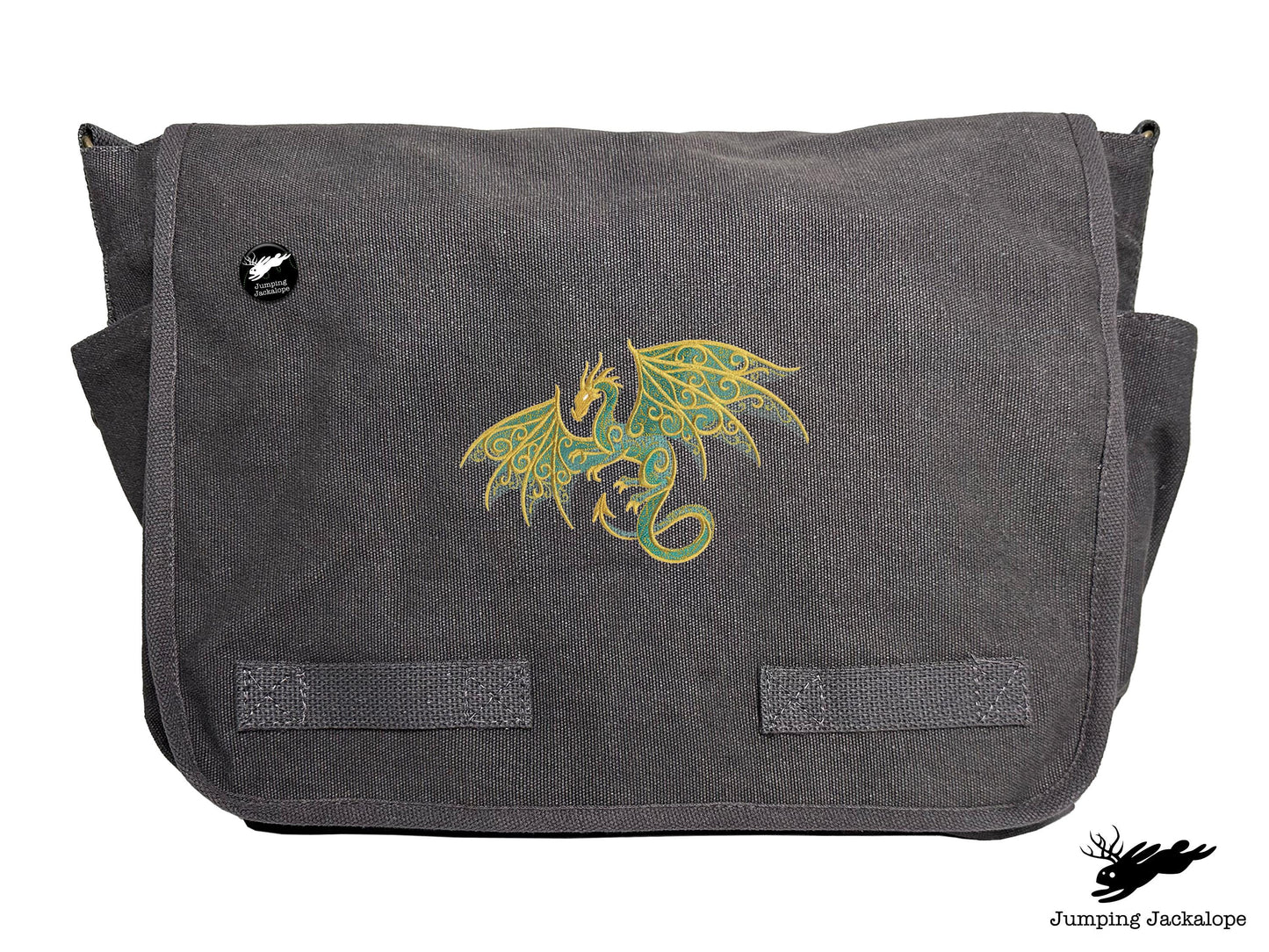 Gilded Patina Dragon Embroidered Classic Canvas Messenger Bag