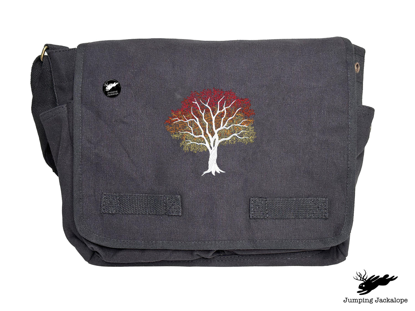 Signs of Autumn Tree Embroidered Messenger Bag