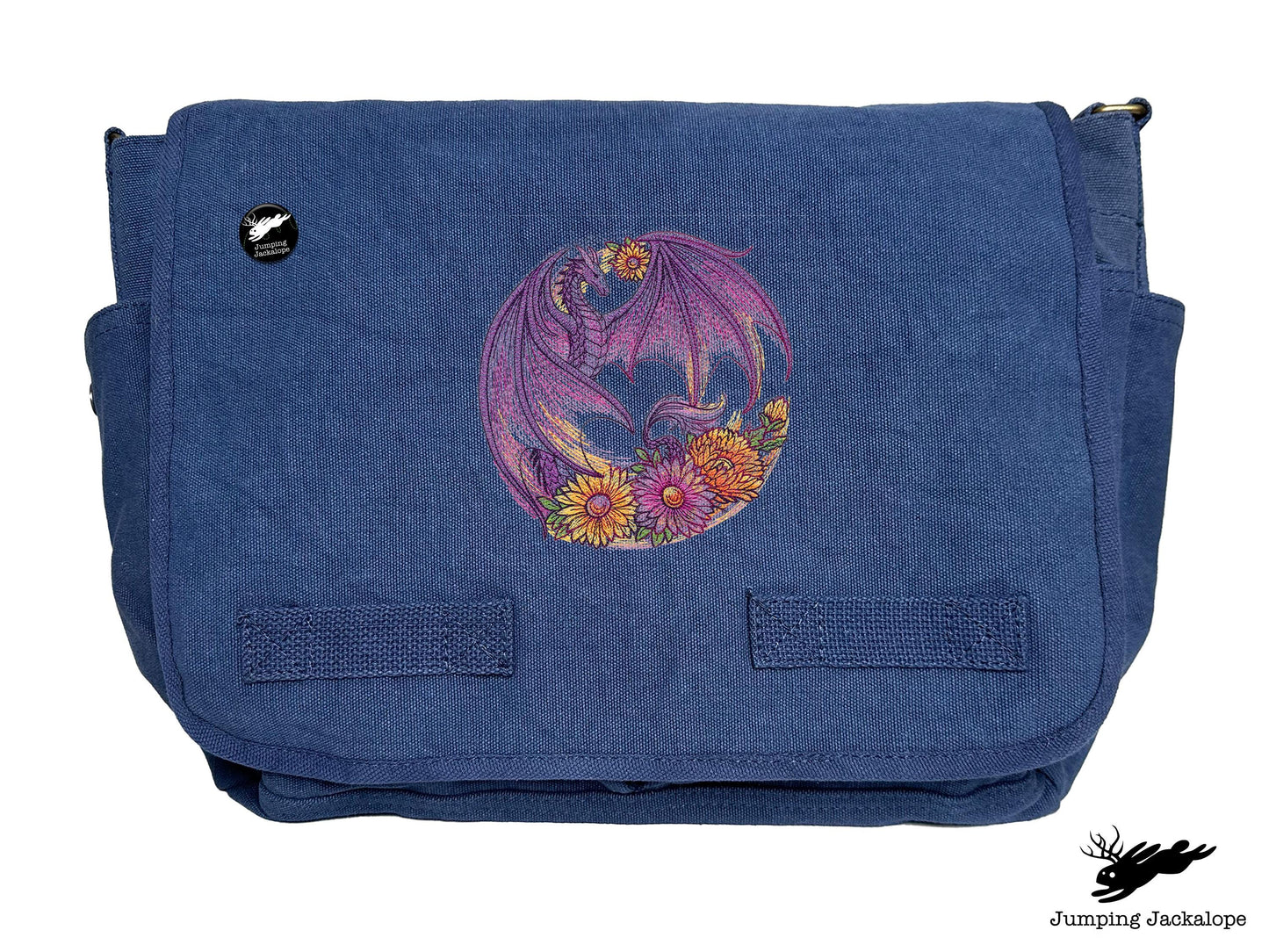 Autumn Flight of Flowers Dragon Wreath Embroidered Classic Canvas Messenger Bag
