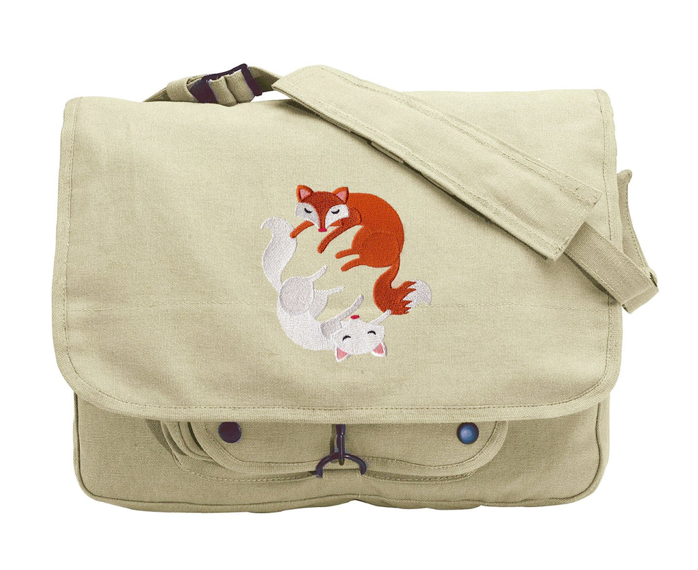 Infinite Foxes Embroidered Canvas Messenger Bag