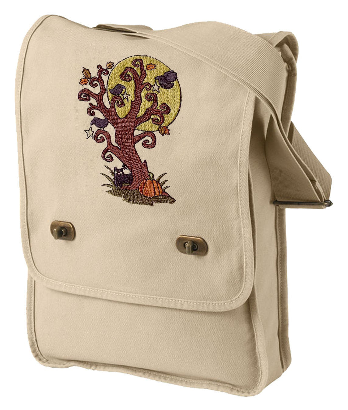 Spooky Tree Embroidered Canvas Field Bag