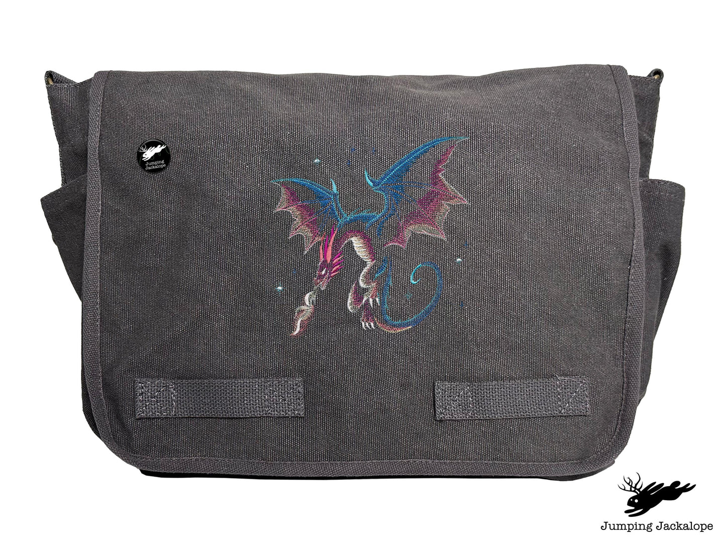 Celestial Glow Dragon Embroidered Classic Canvas Messenger Bag