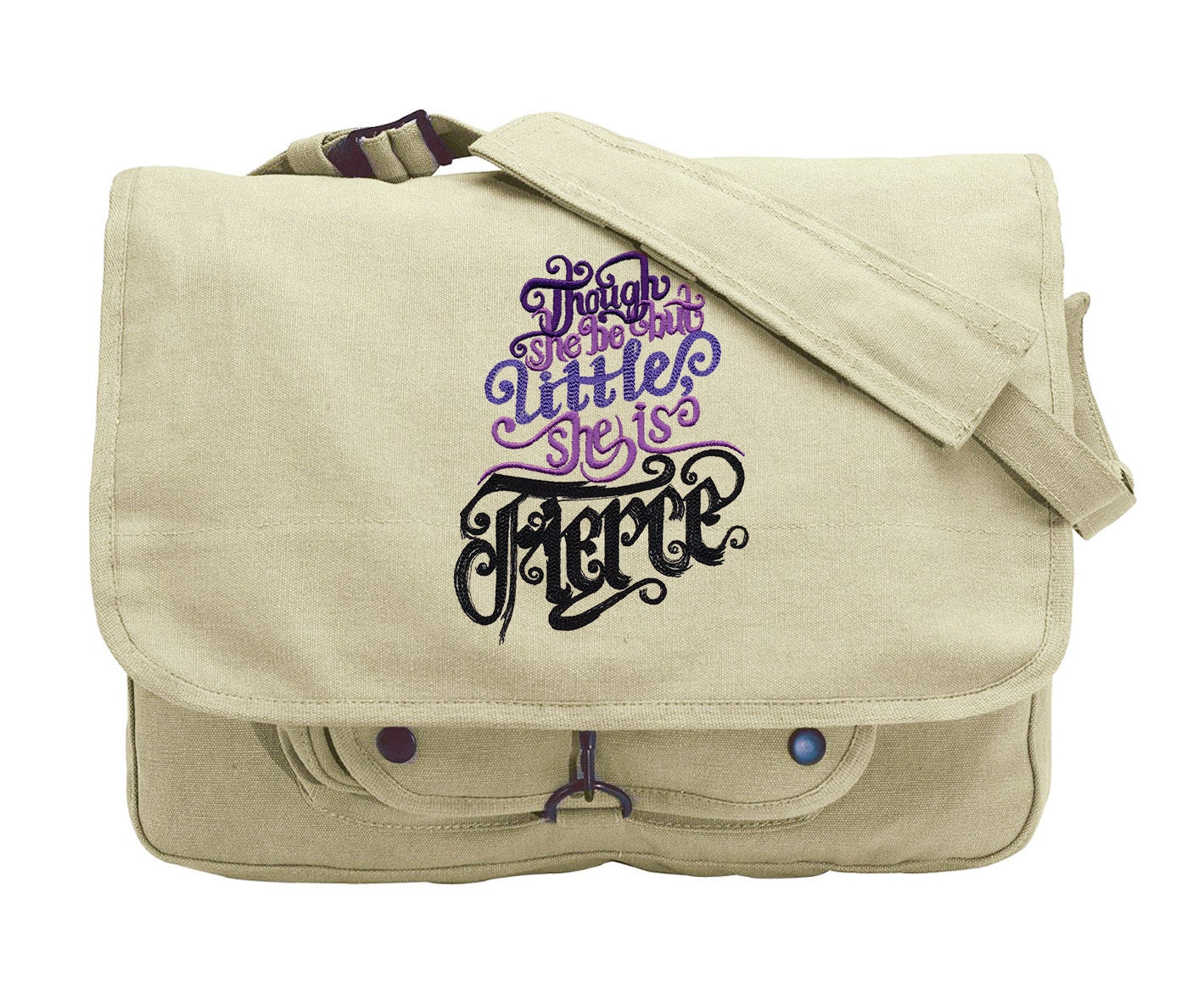 Though She Be But Little Embroidered Canvas Messenger Bag