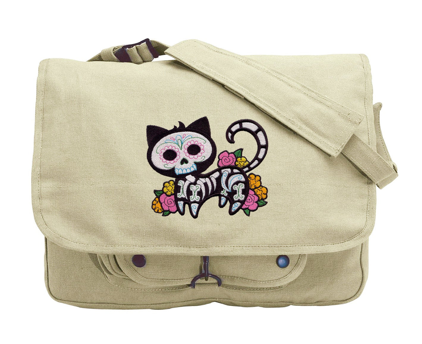 Gato Muerto Embroidered Canvas Messenger Bag