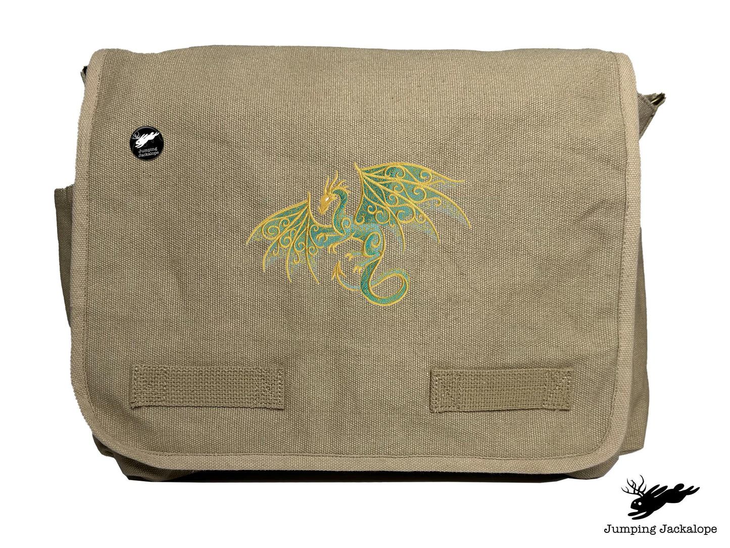 Gilded Patina Dragon Embroidered Classic Canvas Messenger Bag