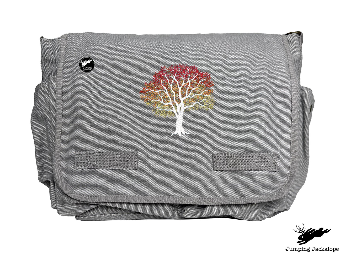 Signs of Autumn Tree Embroidered Messenger Bag