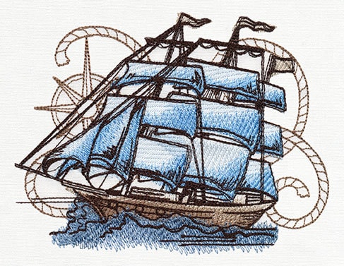 Nauticus Pirate Ship Embroidered Canvas Field Bag