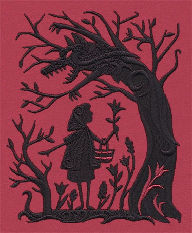Red Riding Hood Bag, Red Riding Canvas Bag, Fairytale Classic Bag, Fairytale Shadows - Red Riding Hood Embroidered Canvas Messenger Bag
