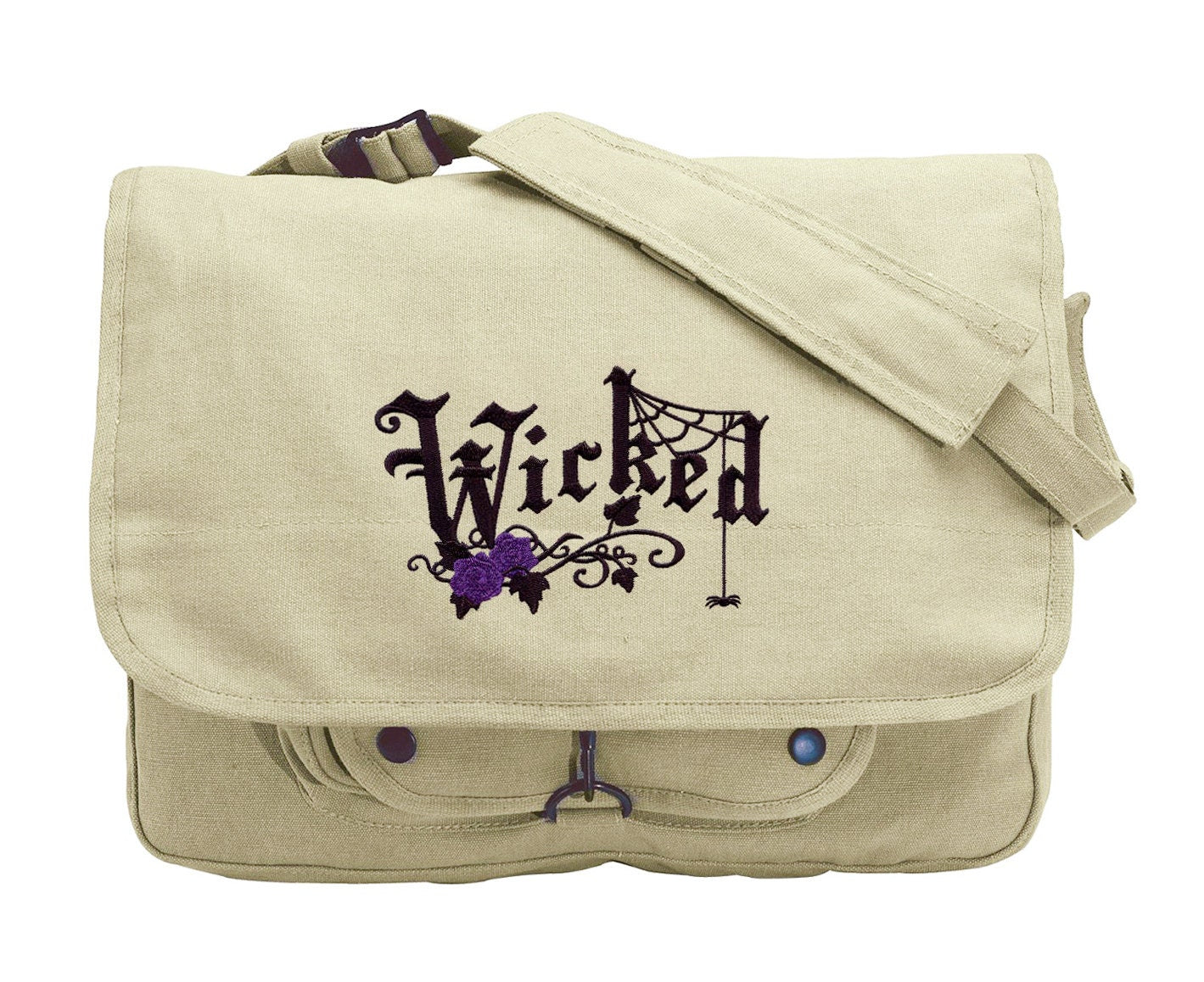 Wicked Embroidered Canvas Messenger Bag
