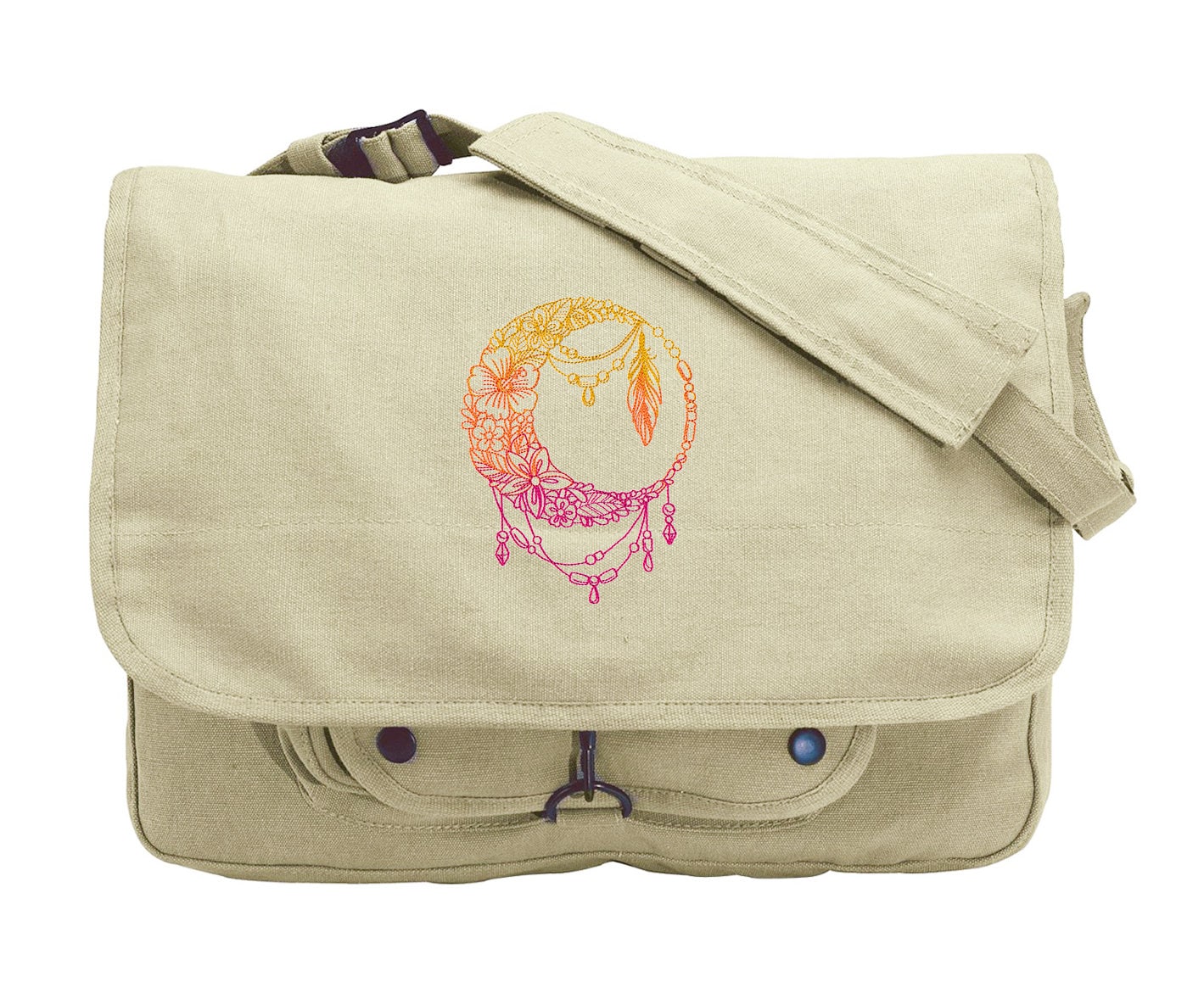 Bohemian Summer - Draped Moon Embroidered Canvas Messenger Bag, Moon Embroidered Canvas Messenger Bag, Moon eclipse messenger bag