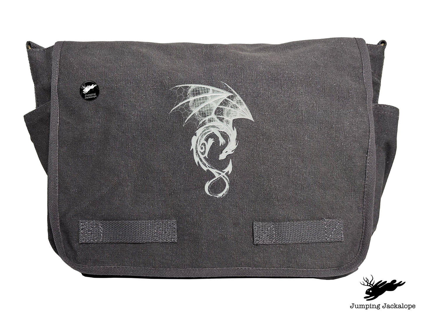 Dark Creatures Dragon Embroidered Classic Canvas Messenger Bag