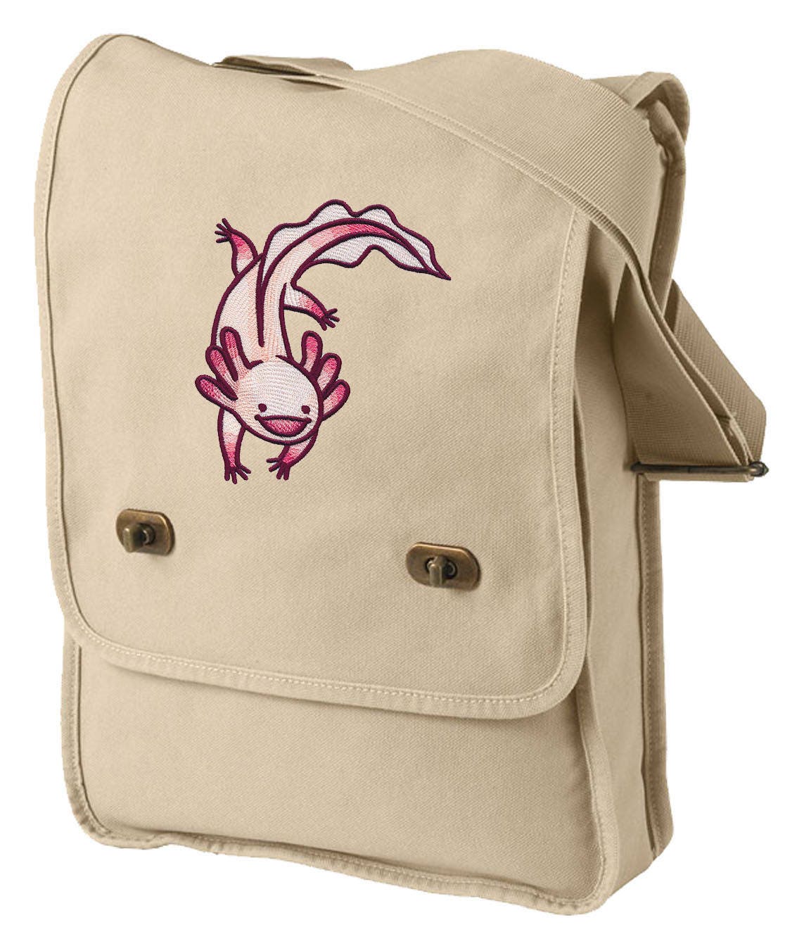 Adventurous Axolotl Embroidered Canvas Field Bag