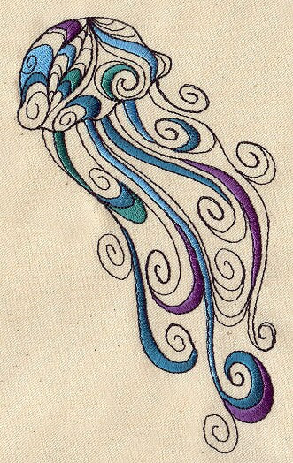 Doodle Jellyfish Embroidered Canvas Field Bag
