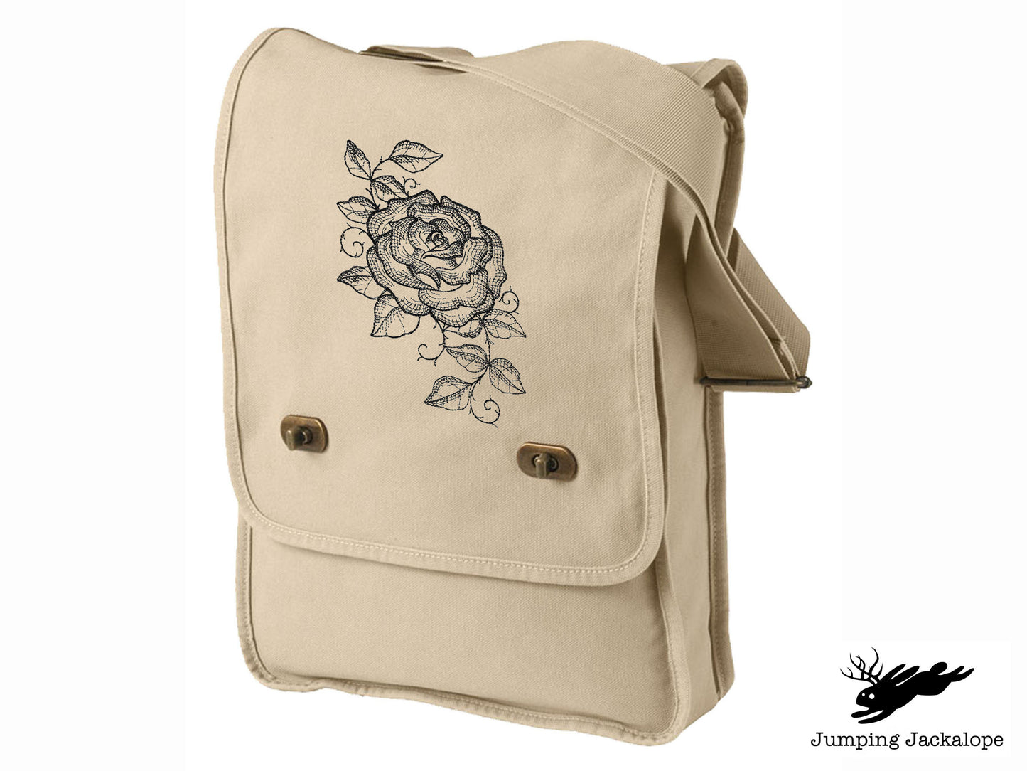 Chalked Rose Embroidered Canvas Field Bag