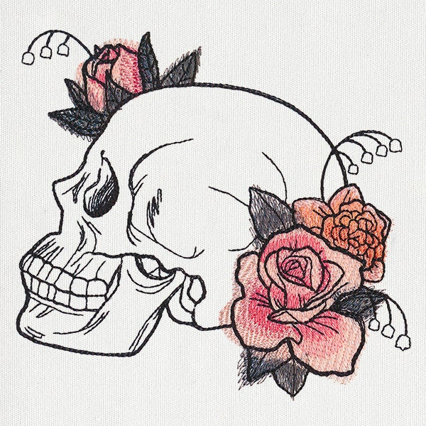 Dire Blooms - Skull Embroidered Canvas Tech, Tablet, iPad, Kindle, Fire, Camera Bag