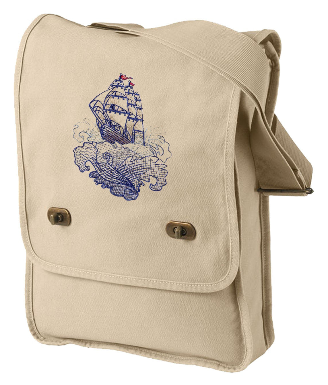 Ship Tattoo Canvas Embroidered Field Bag