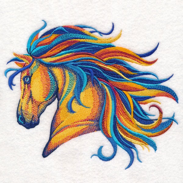 Vibrant Horse in Watercolor Embroidered Canvas Messenger Bag