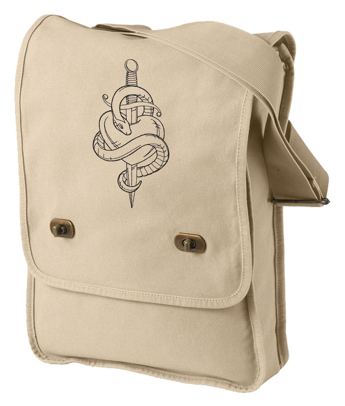 Snake and Dagger Embroidered Canvas Field Bag