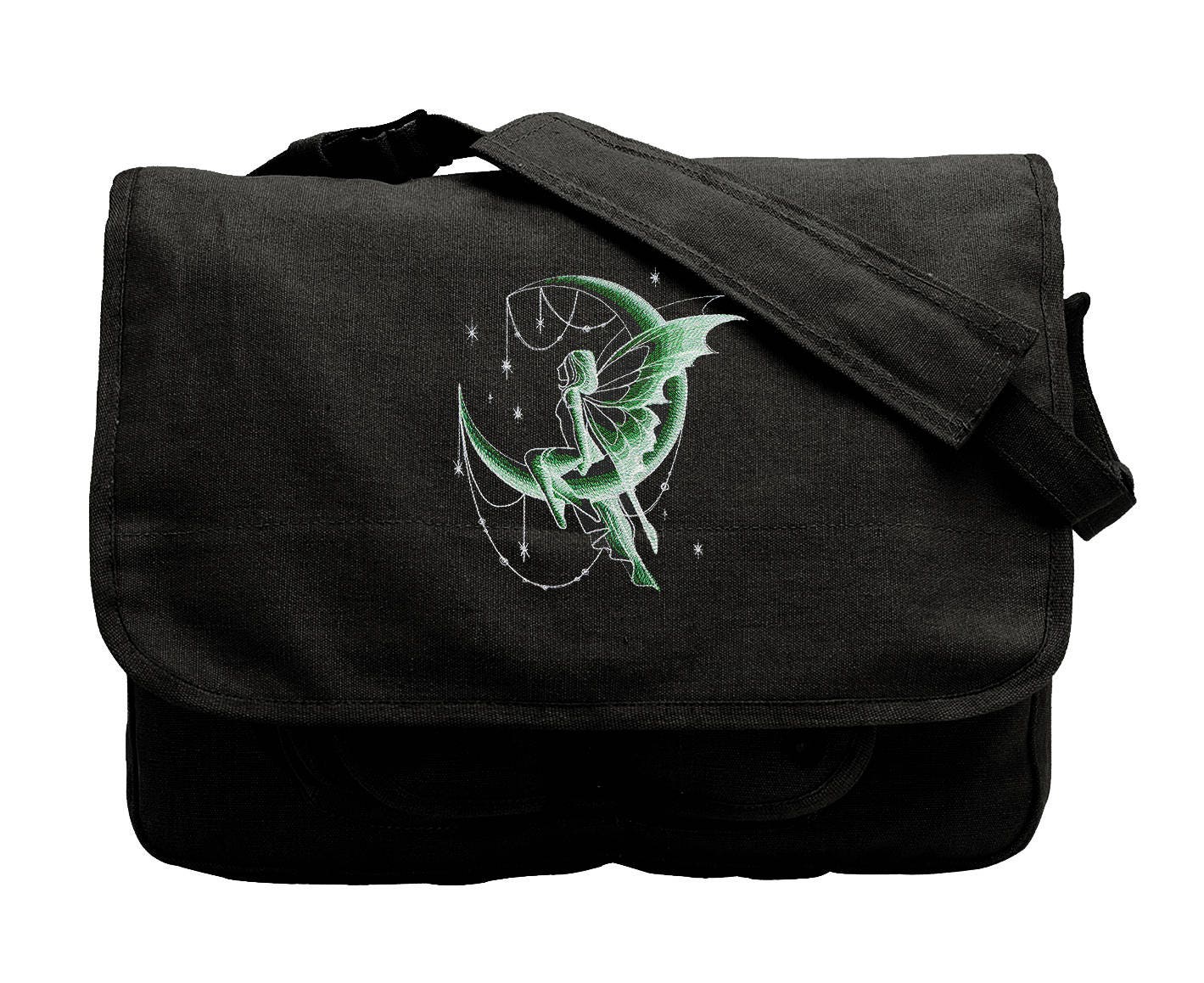 Dreamscape Glow - Moon Fairy Embroidered Canvas Messenger Bag