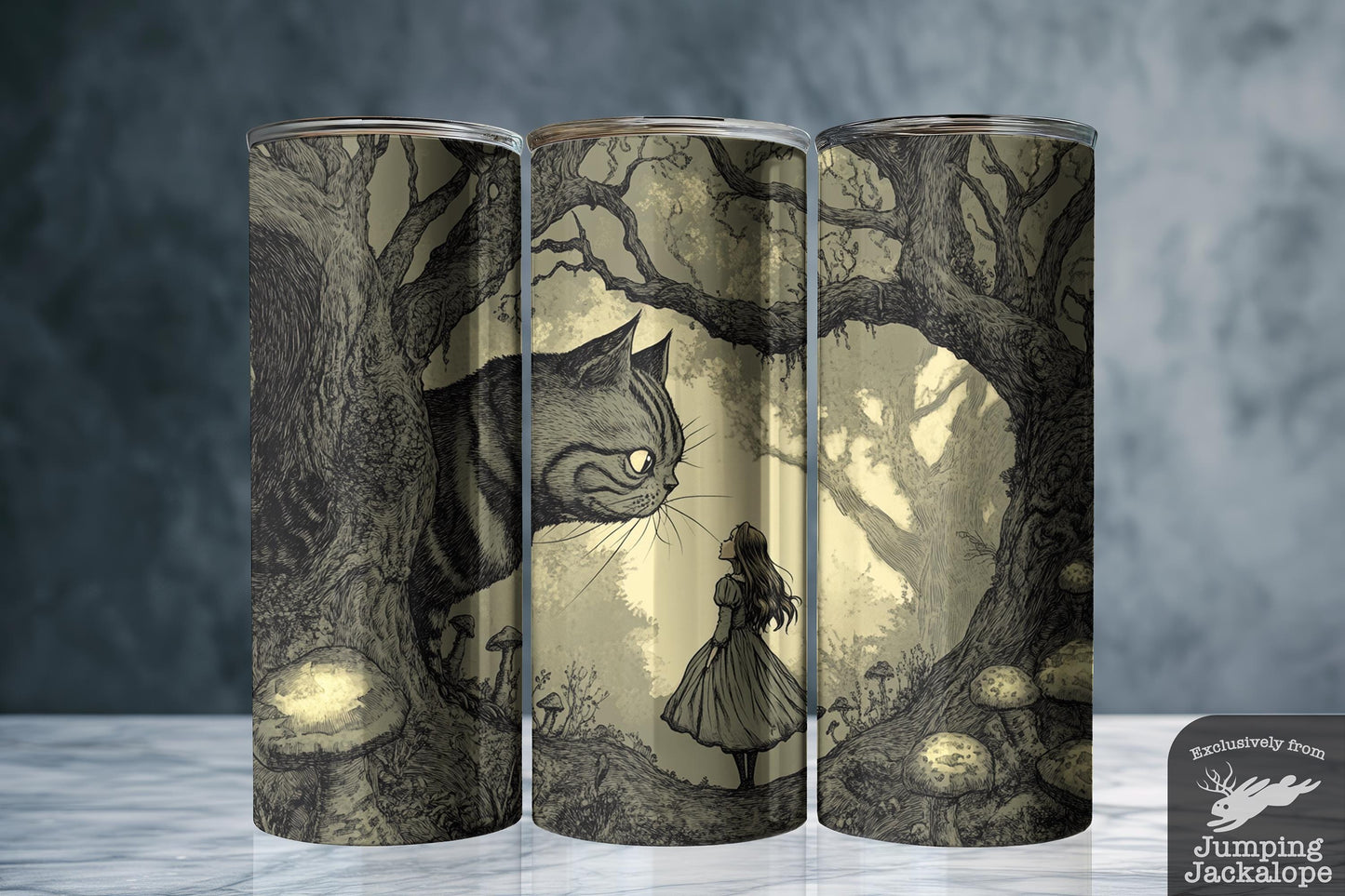Strange Smiles Tumbler – Alice Meets Cheshire in Dark Wonderland | 20oz Sublimated Cup