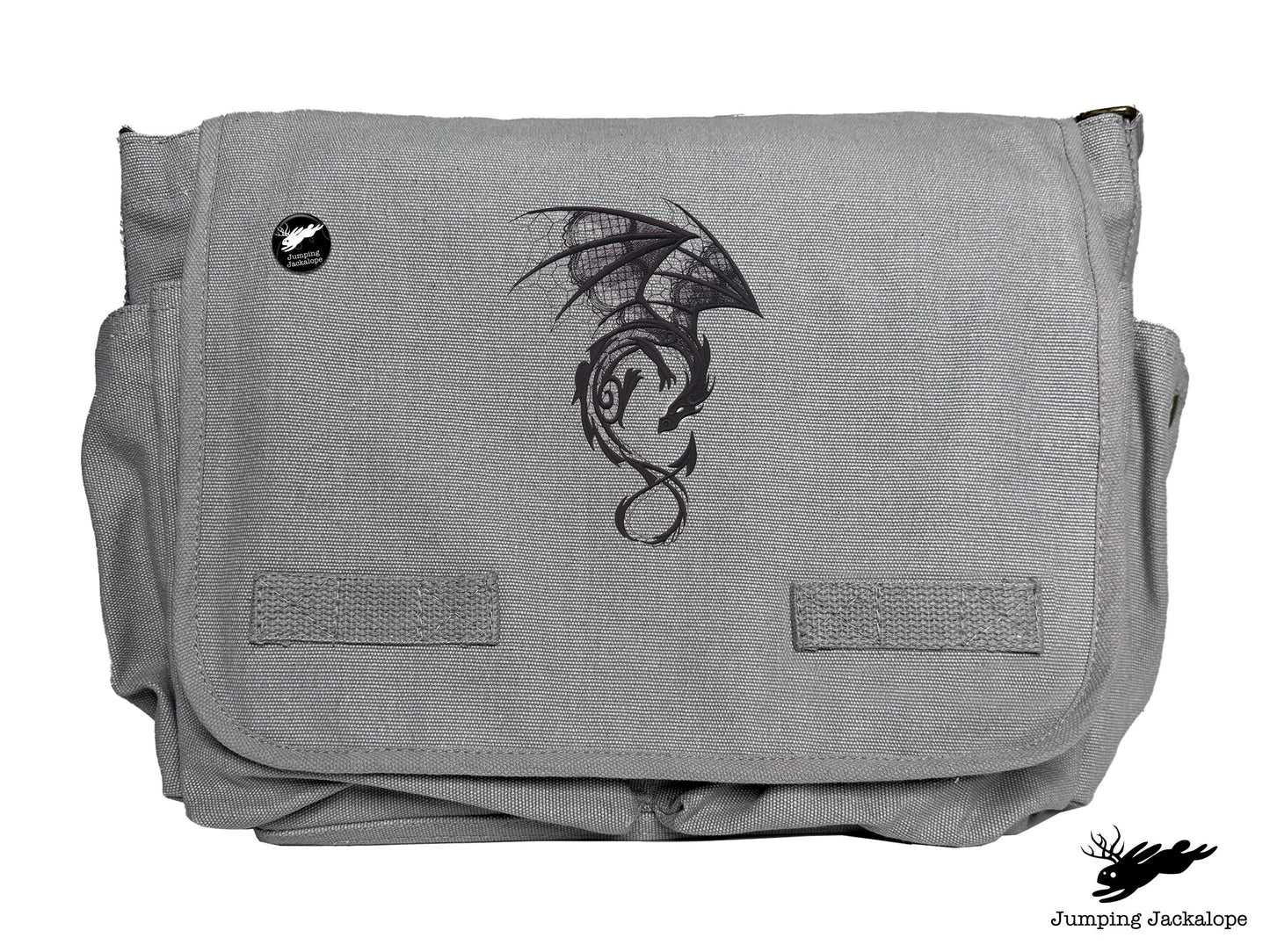 Dark Creatures Dragon Embroidered Classic Canvas Messenger Bag