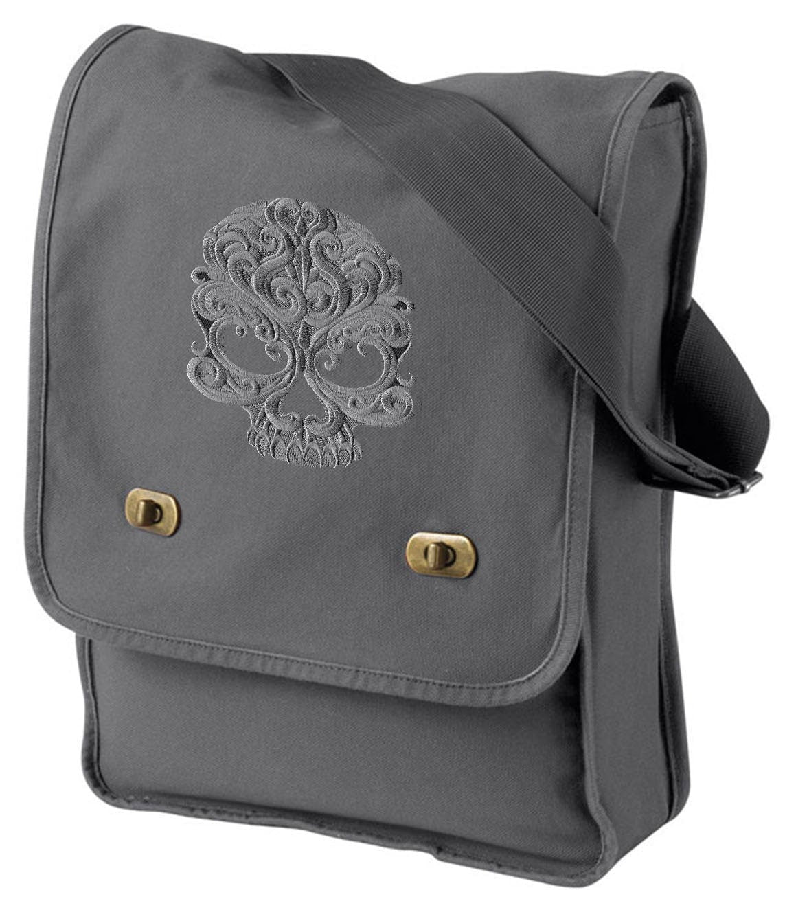 Baroque Punk Skull Embroidered Canvas Field Bag