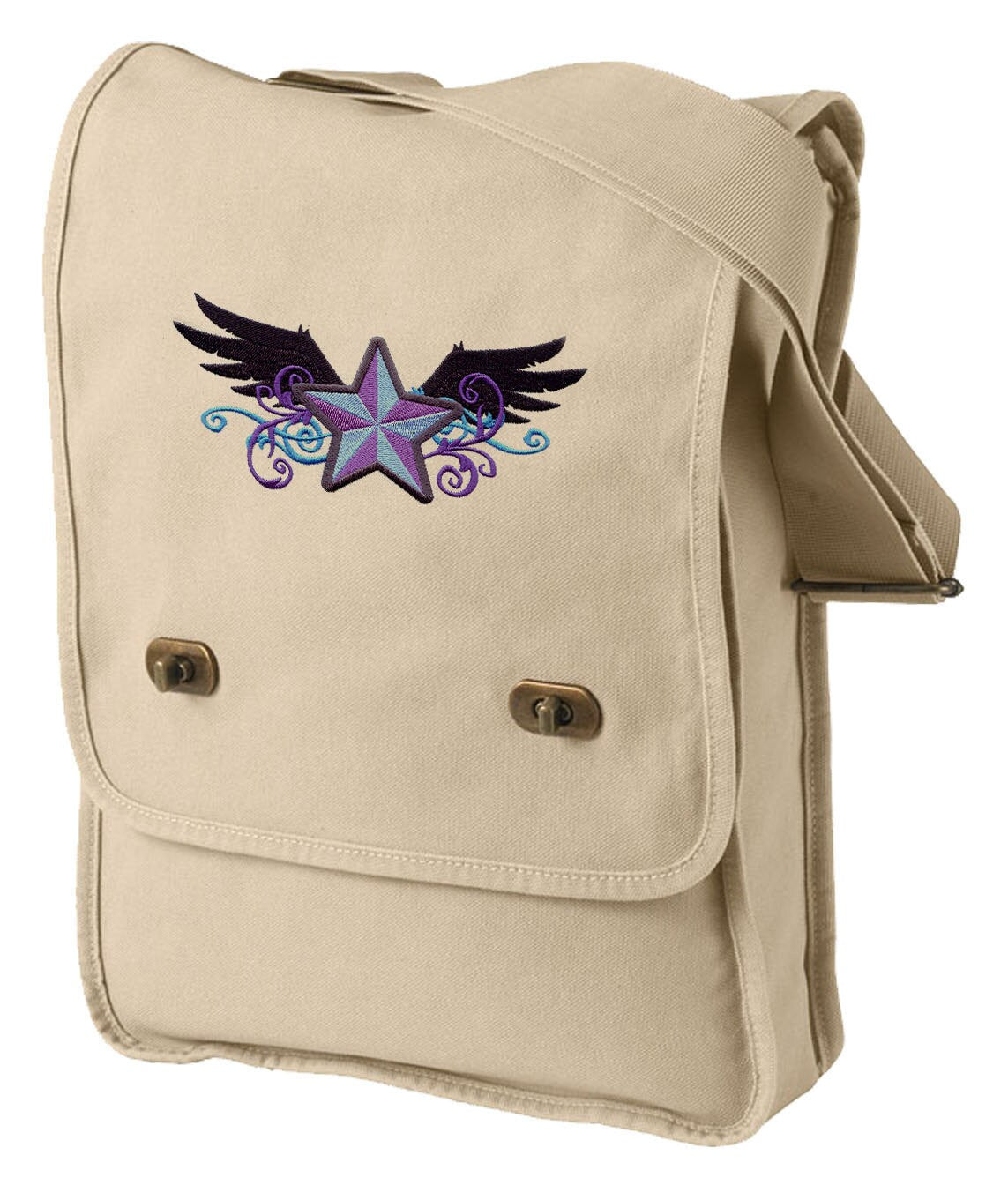 Rock Star With Wings Embroidered Canvas Field Bag