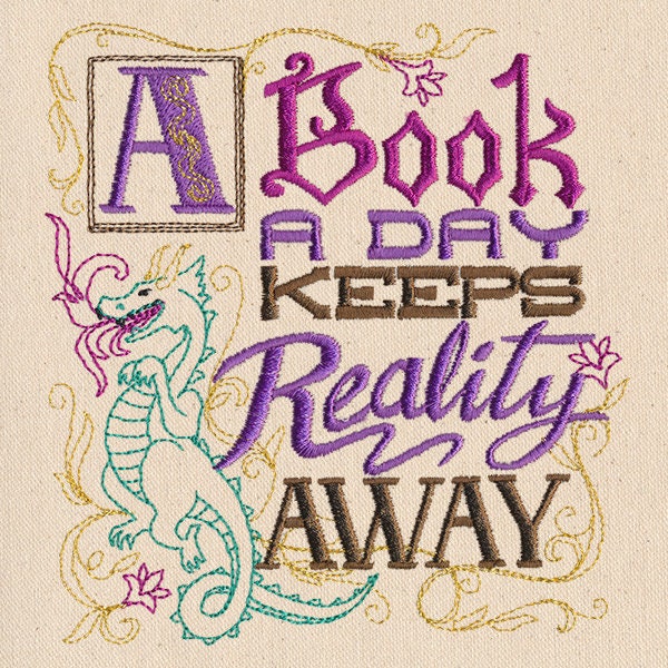 A Book a Day Keeps Reality Away Embroidered Canvas Messenger Bag