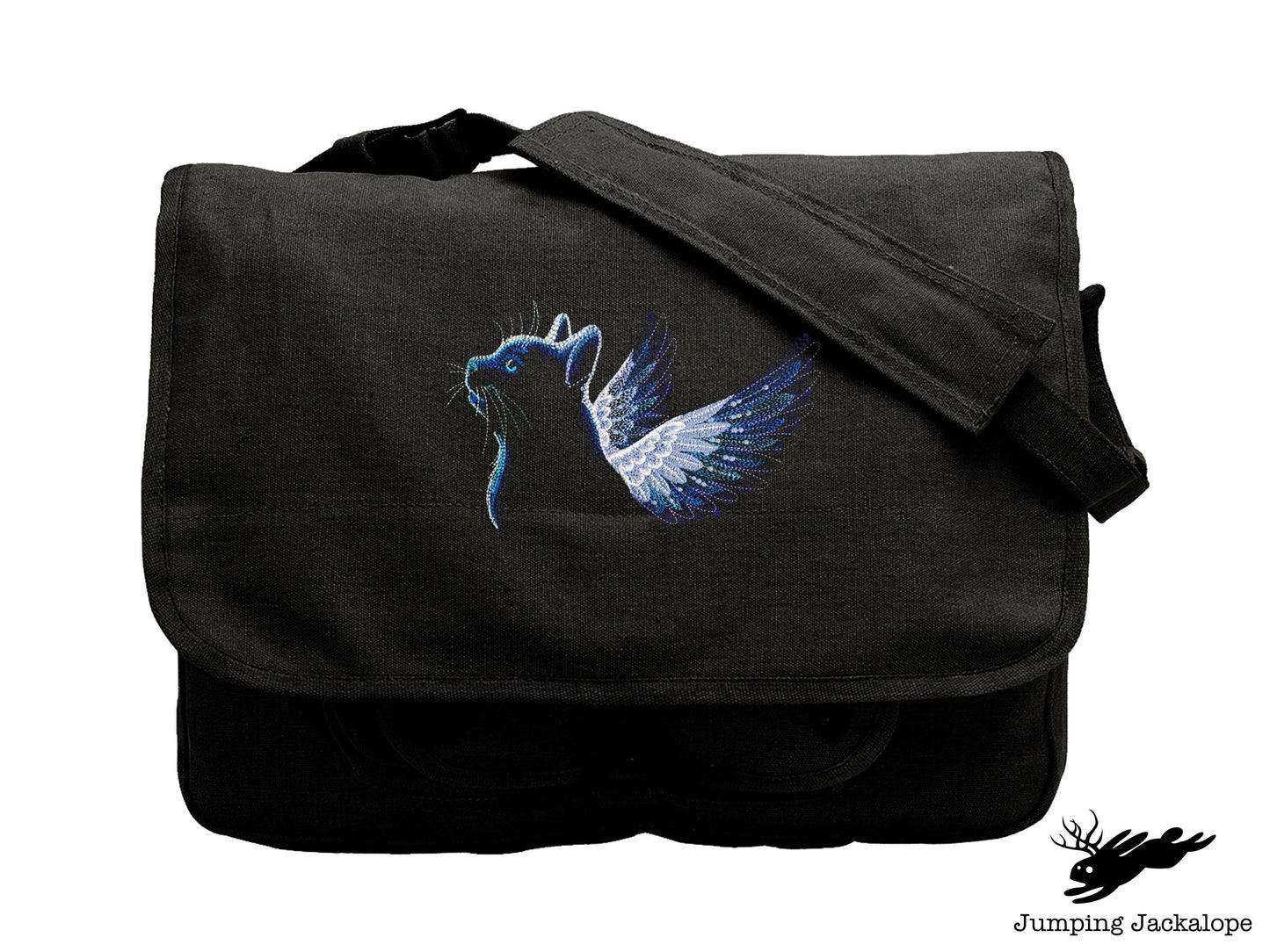 I'll Remember Mew Angelic Cat Embroidered Canvas Messenger Bag, Cat Bag, Memorial Cat Bag