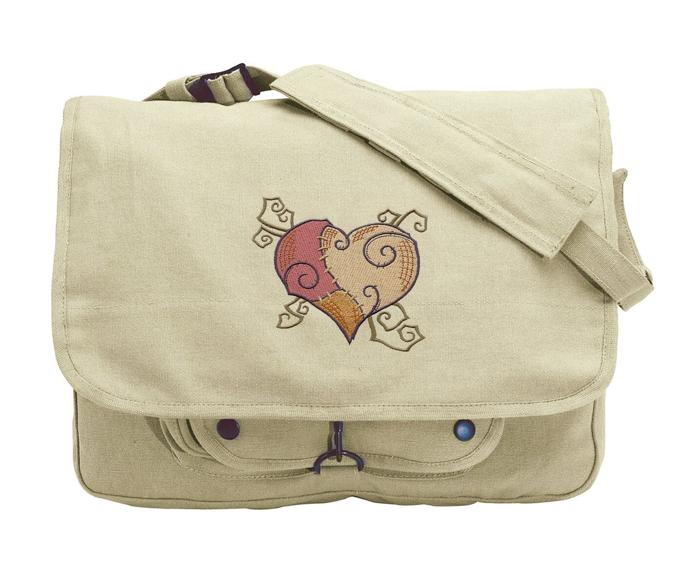 Stitched Together Heart Embroidered Canvas Messenger Bag