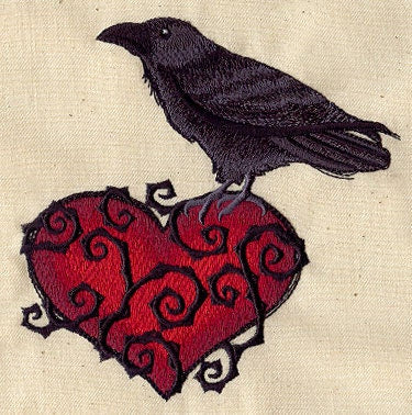 Black bird bag, Heart Bag, Crow Bag, Ravenheart Embroidered Canvas Messenger Bag