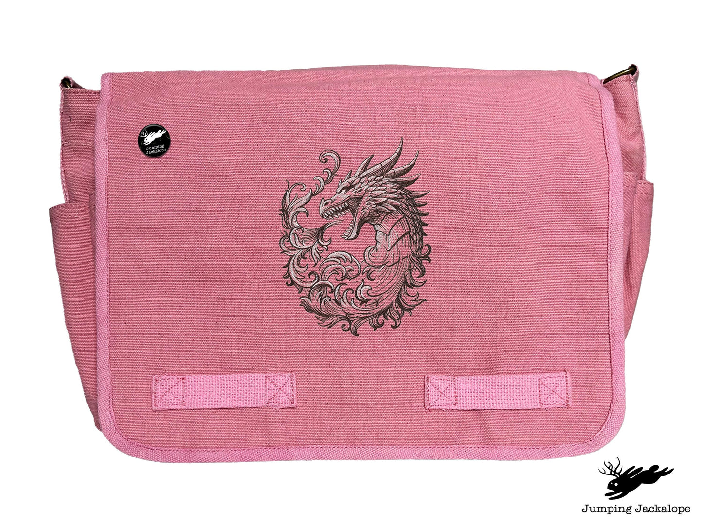 Baroque Scrollwork Dragon Embroidered Classic Canvas Messenger Bag