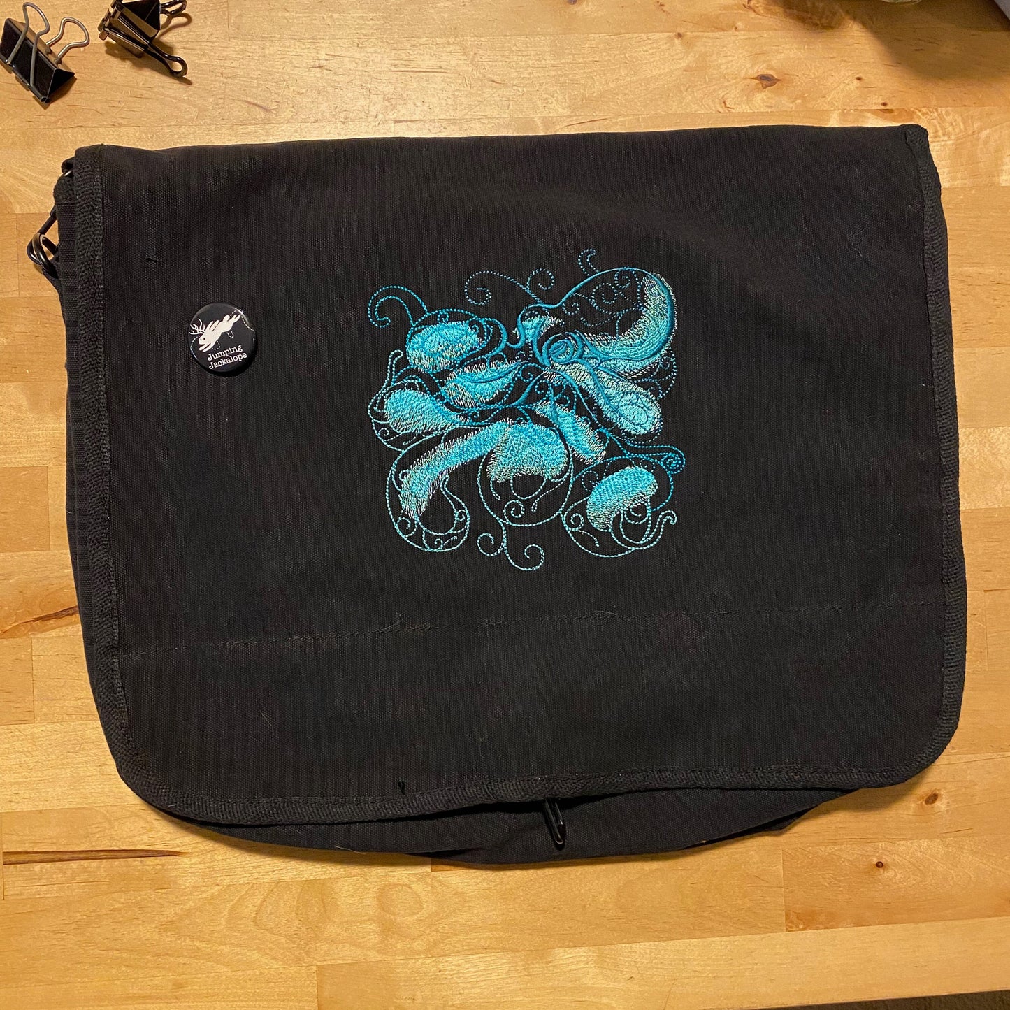 Aqua Marine - Octopus Embroidered Canvas Messenger Bag