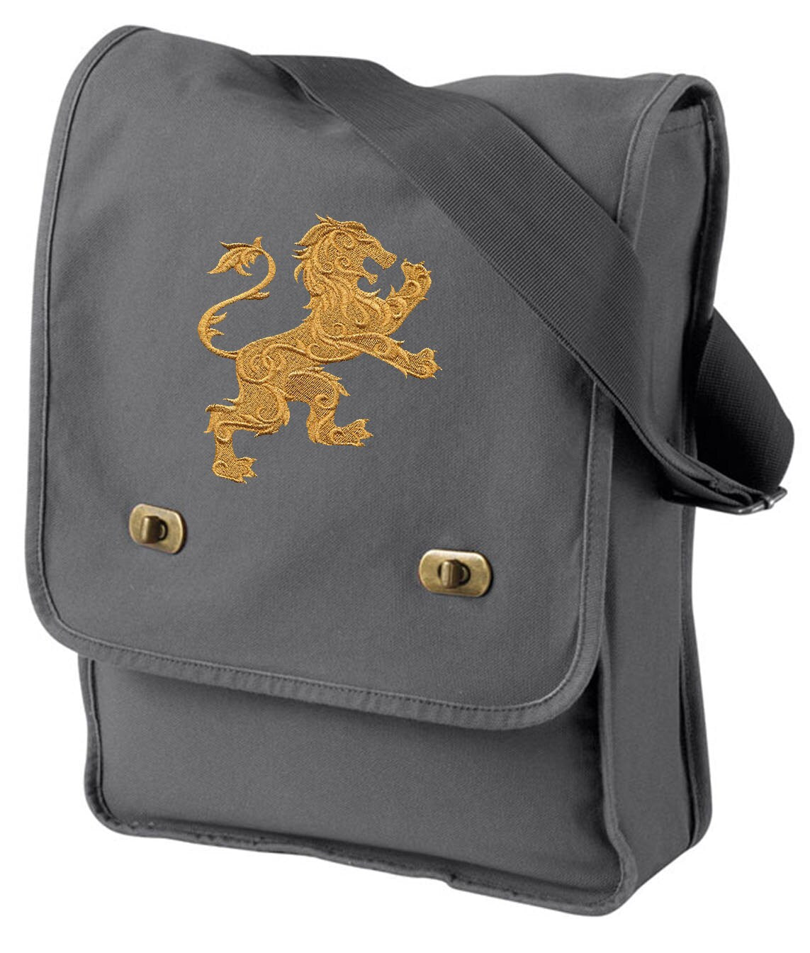 Gilded Heraldry - Lion Embroidered Canvas Field Bag